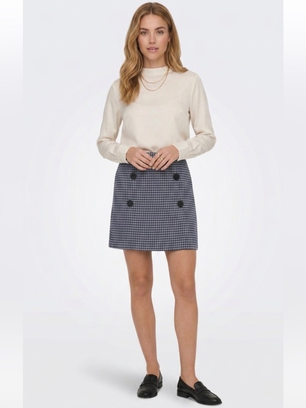 Pretty Little Thing PLT Blue & Black Houndstooth Button Front Mini Skirt Small